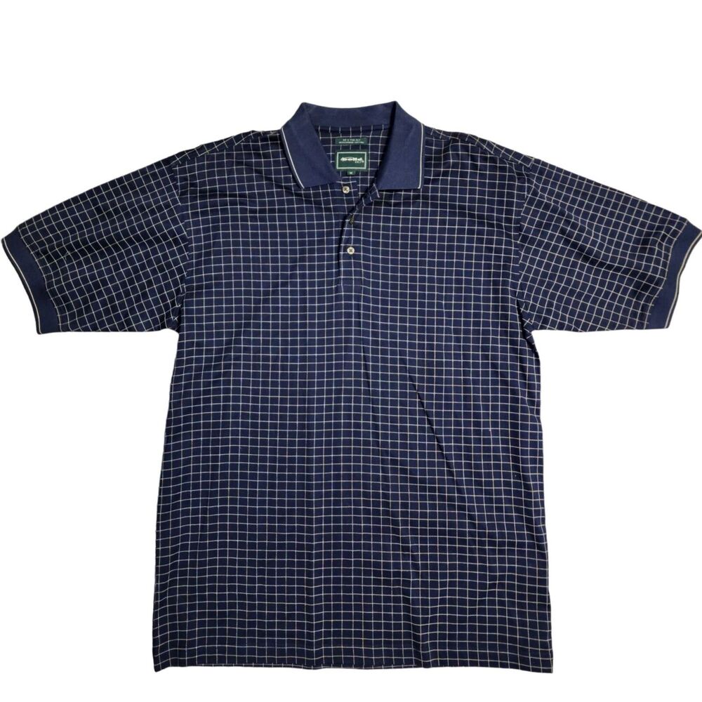 Bolle Men's Golf Polo Shirt Blue Plaid Size Medium Mercerized Cotton